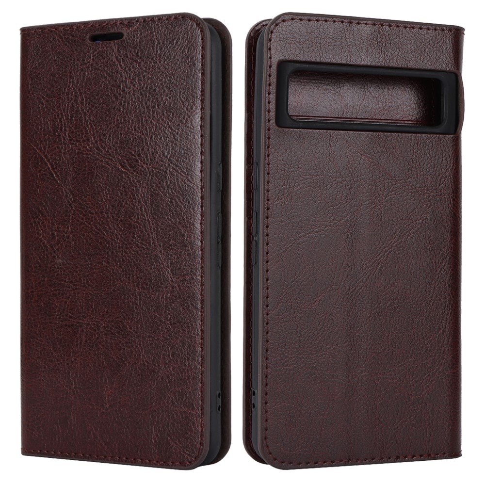 Coque portefeuille en cuir Veritable Google Pixel 8 Pro, Marron foncé