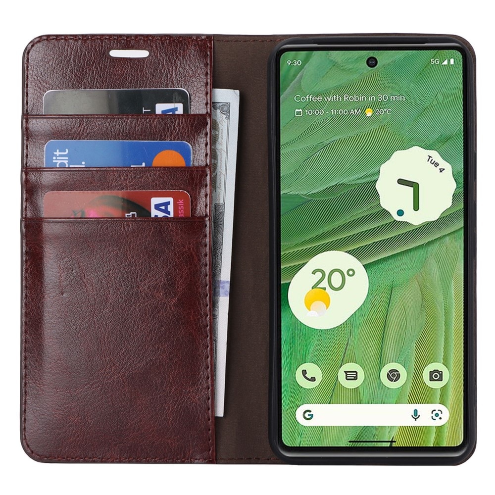 Coque portefeuille en cuir Veritable Google Pixel 8 Pro, Marron foncé