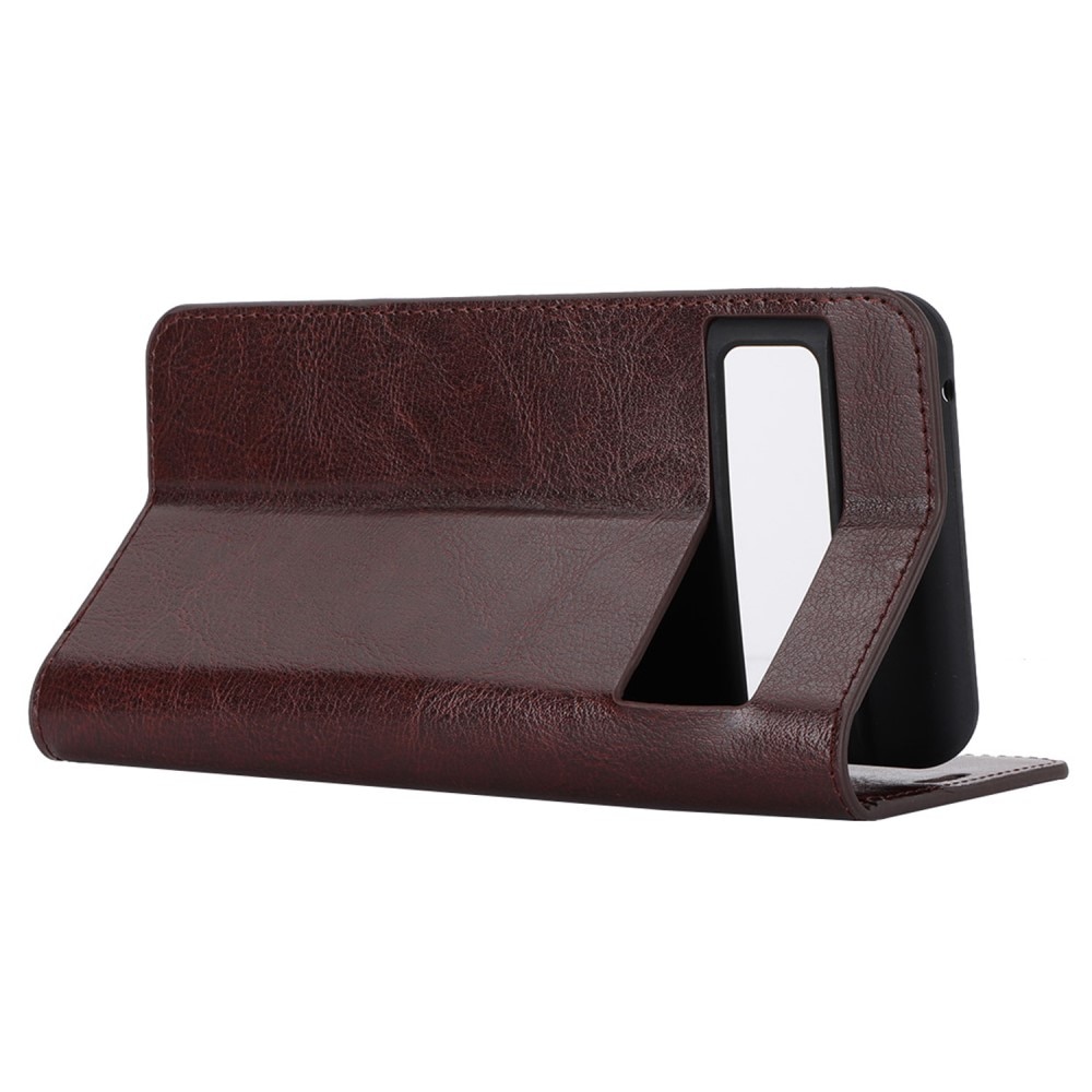 Coque portefeuille en cuir Veritable Google Pixel 8 Pro, marron foncé