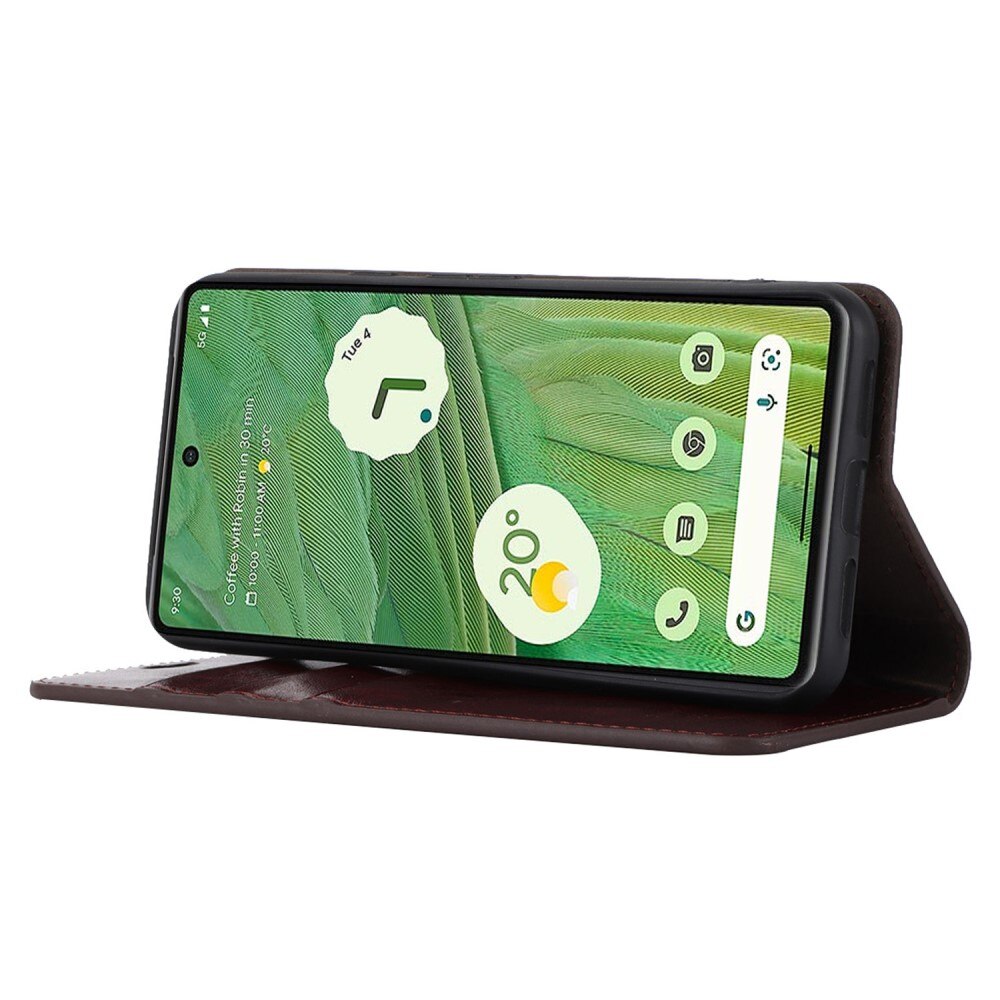 Coque portefeuille en cuir Veritable Google Pixel 8 Pro, Marron foncé