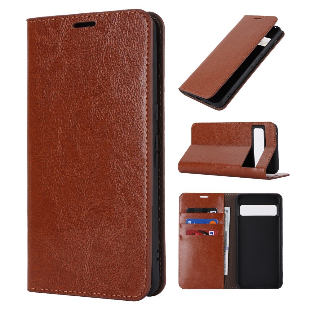 Coque portefeuille en cuir Veritable Google Pixel 8 Pro, marron