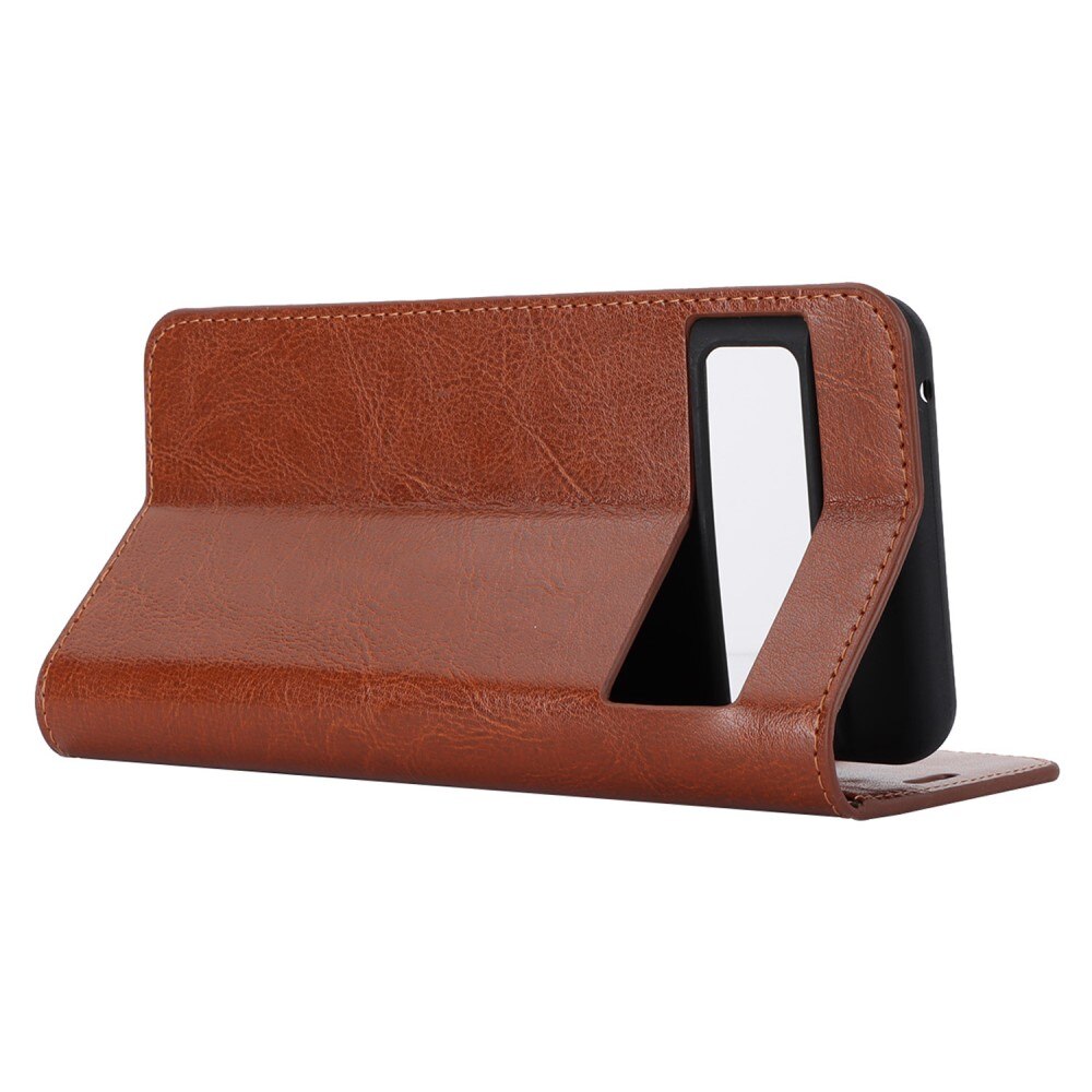 Coque portefeuille en cuir Veritable Google Pixel 8 Pro, Marron