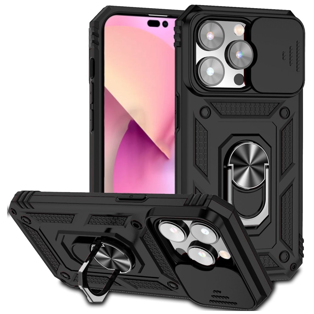 Coque Hybride Ring avec Protège Caméra iPhone 15 Pro Max, Noir
