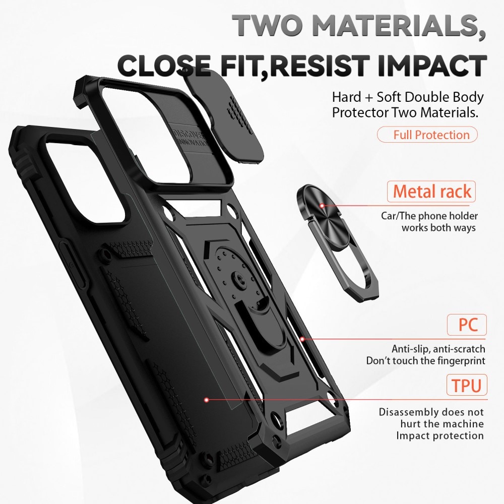 Coque Hybride Ring avec Protège Caméra iPhone 15 Pro Max, Noir