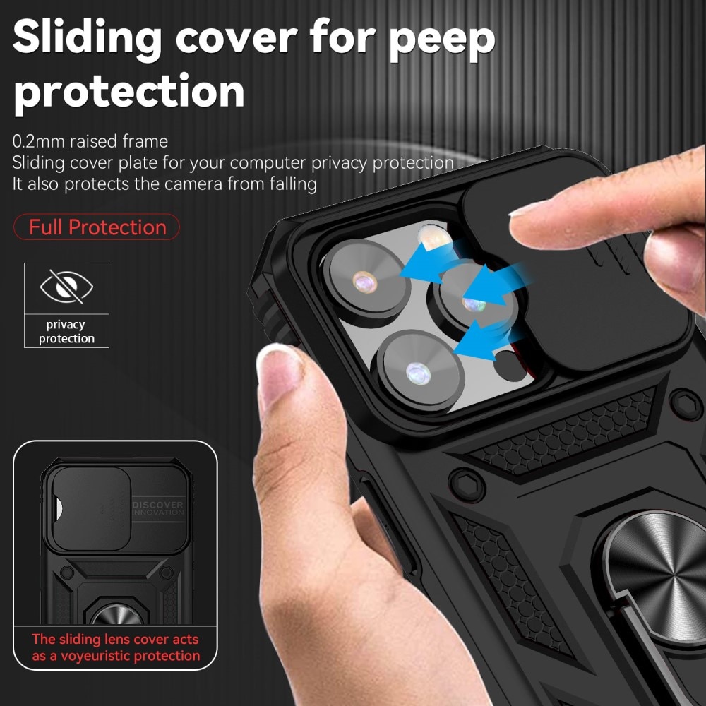 Coque Hybride Ring avec Protège Caméra iPhone 15 Pro Max, Noir
