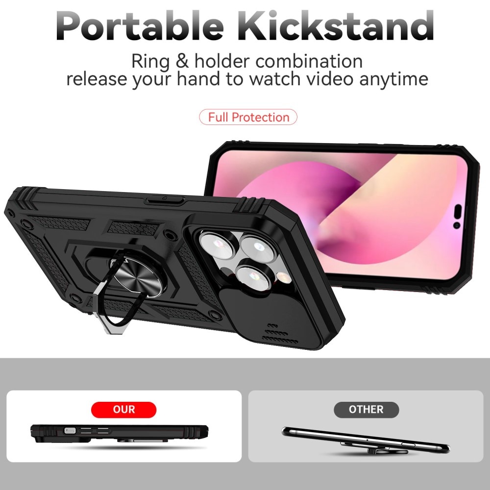 Coque Hybride Ring avec Protège Caméra iPhone 15 Pro Max, Noir
