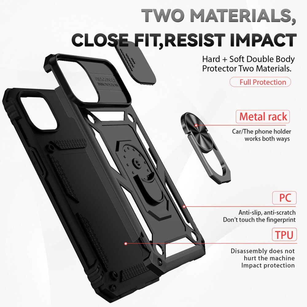 Coque Hybride Ring avec Protège Caméra iPhone 15 Plus, Noir