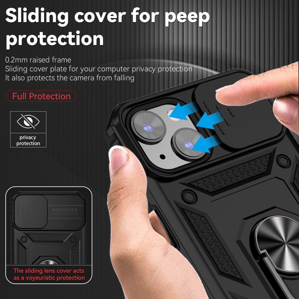 Coque Hybride Ring avec Protège Caméra iPhone 15 Plus, Noir