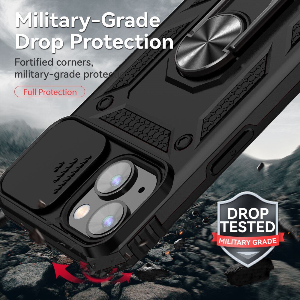 Coque Hybride Ring avec Protège Caméra iPhone 15 Plus, Noir