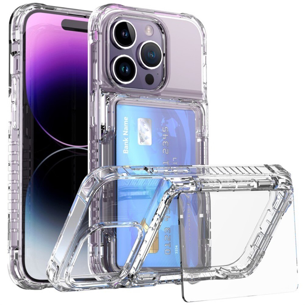 Coque hybride Kickstand à cartes iPhone 15 Pro, transparent