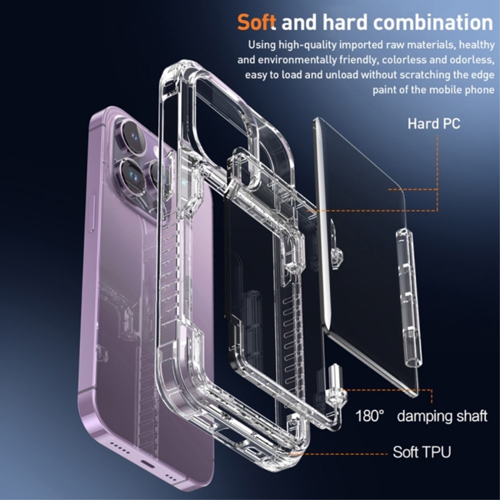 Coque hybride Kickstand à cartes iPhone 15 Pro, transparent