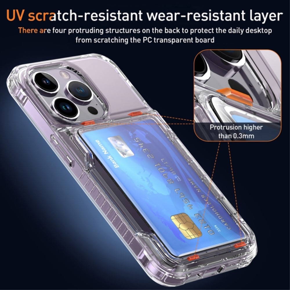 Coque hybride Kickstand à cartes iPhone 15 Pro, transparent