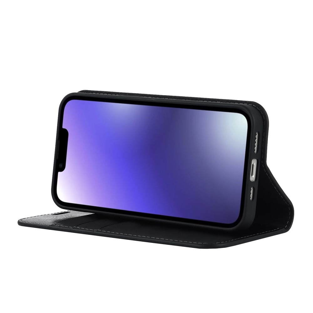 Coque portefeuille en cuir Veritable iPhone 15 Plus, Noir