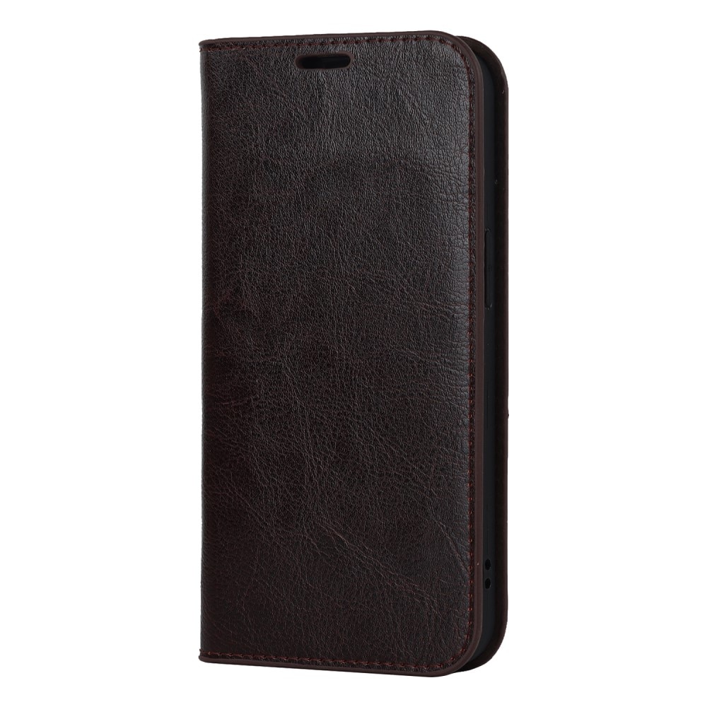 Coque portefeuille en cuir Veritable iPhone 15 Plus, Marron foncé