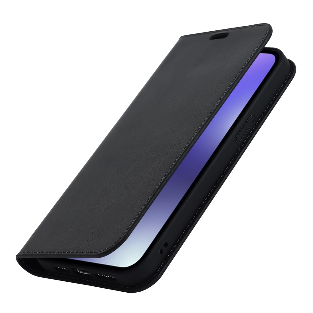 Coque portefeuille en cuir Veritable iPhone 15 Pro , noir