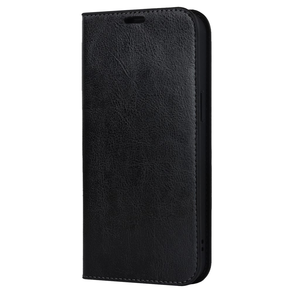 Coque portefeuille en cuir Veritable iPhone 15 Pro , noir