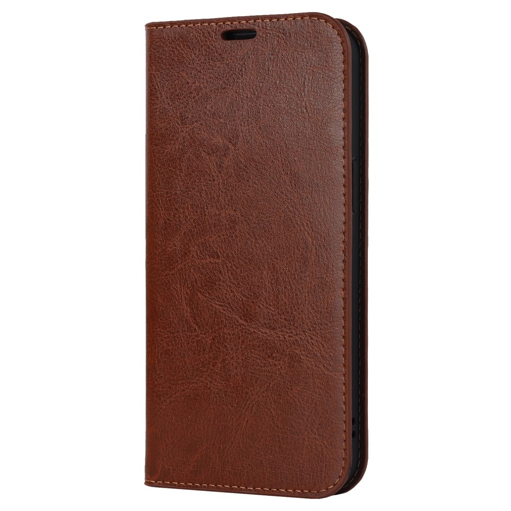 Coque portefeuille en cuir Veritable iPhone 15 Pro, Marron