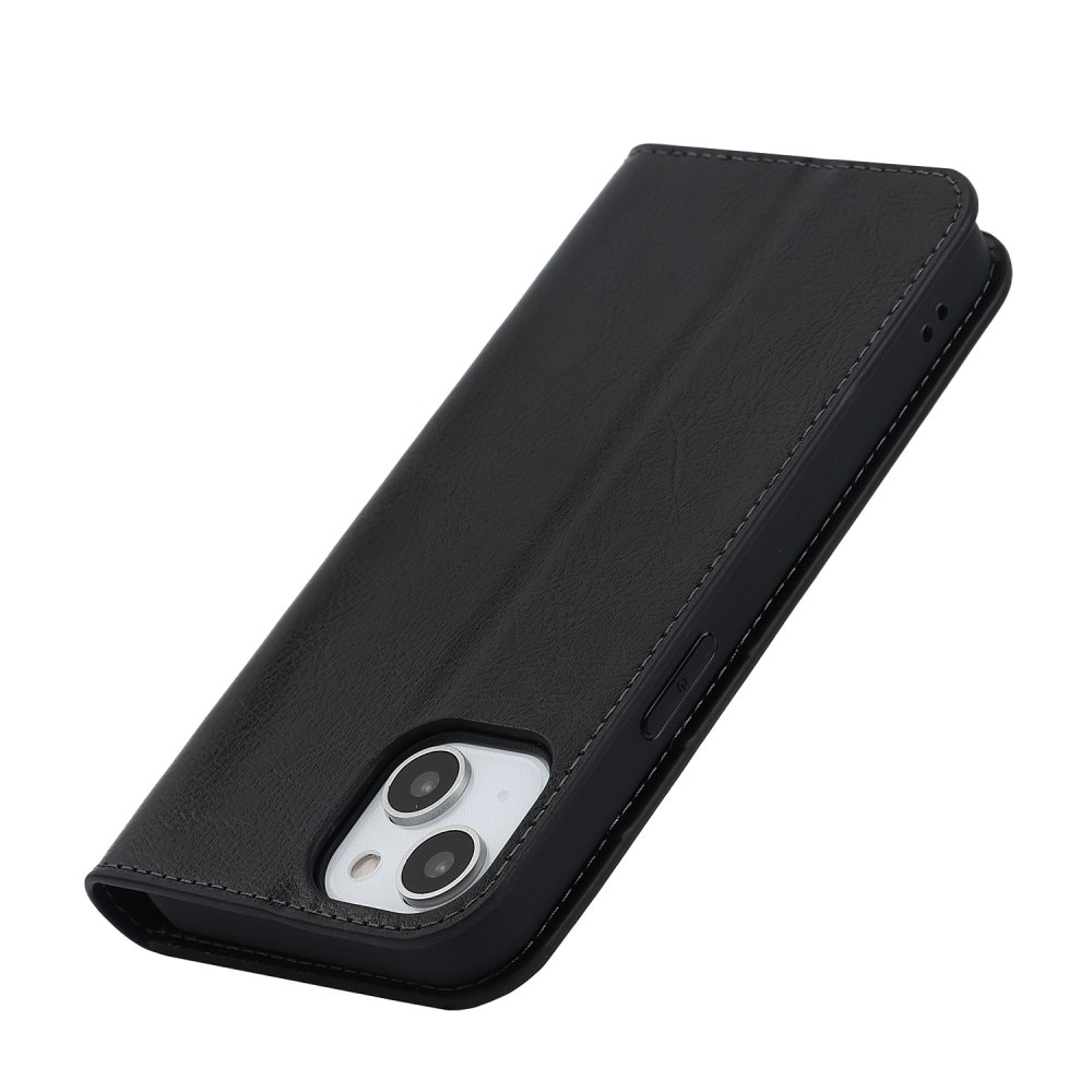 Coque portefeuille en cuir Veritable iPhone 15, Noir