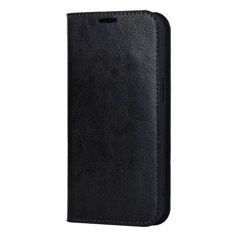 Coque portefeuille en cuir Veritable iPhone 15, Noir