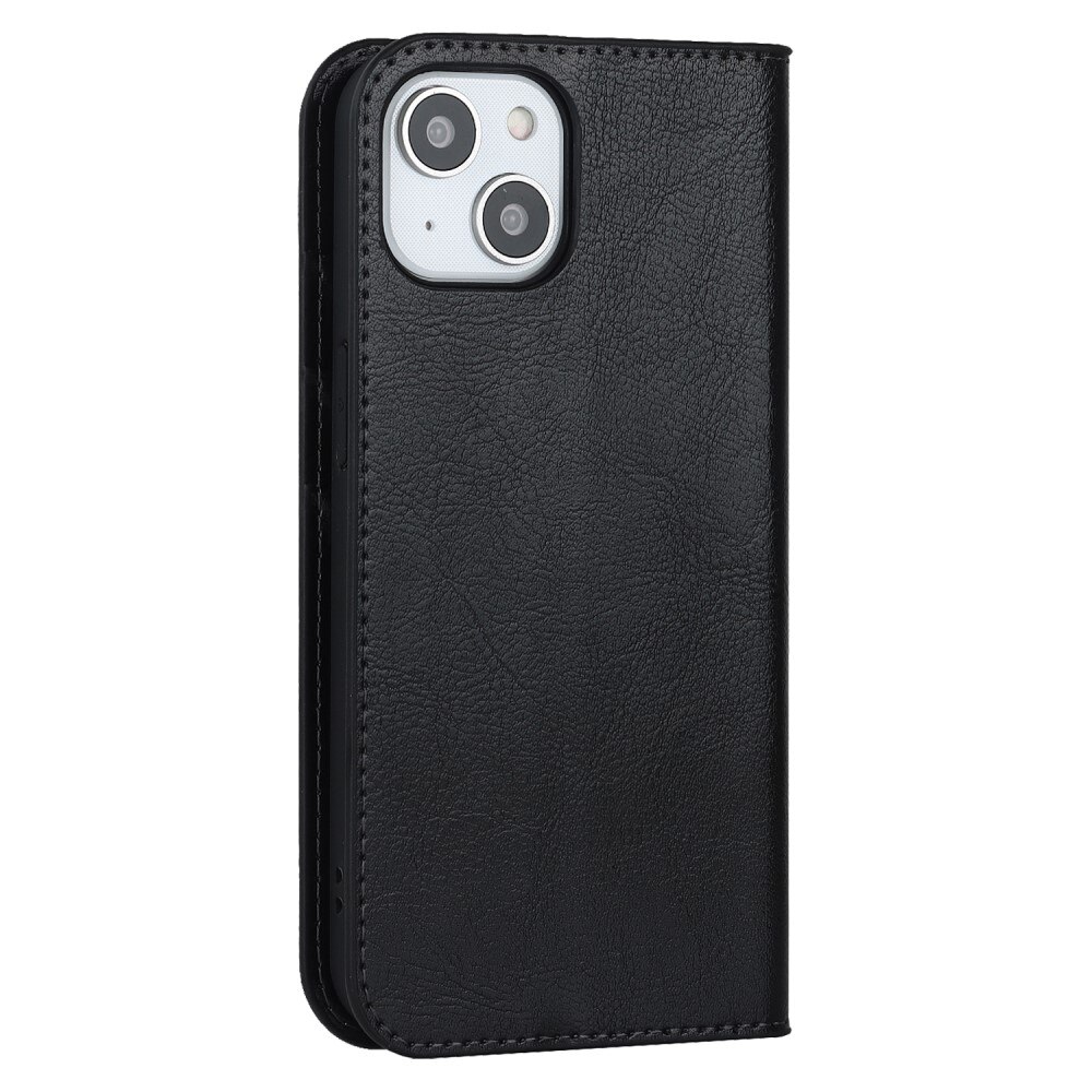 Coque portefeuille en cuir Veritable iPhone 15, Noir