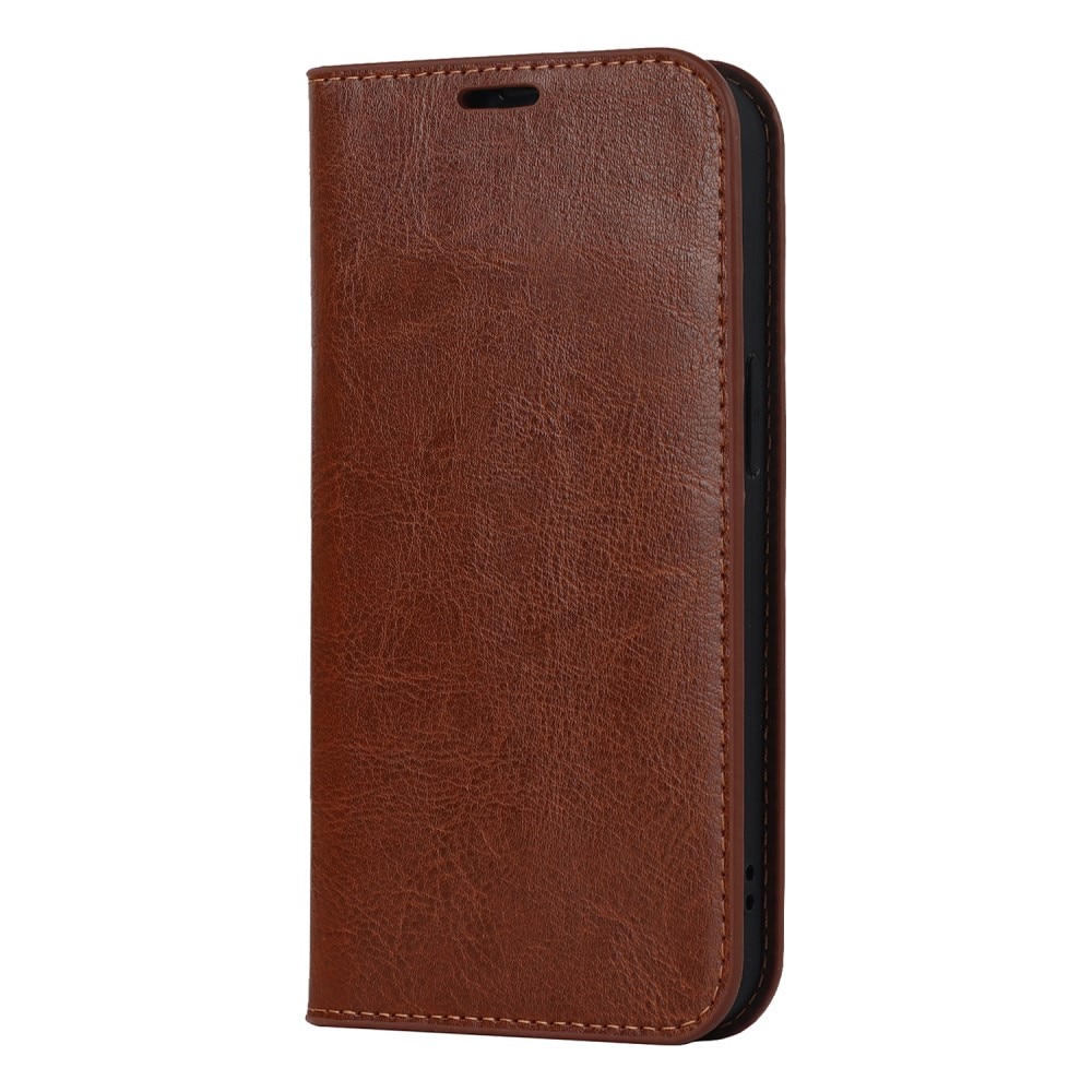 Coque portefeuille en cuir Veritable iPhone 15, Marron