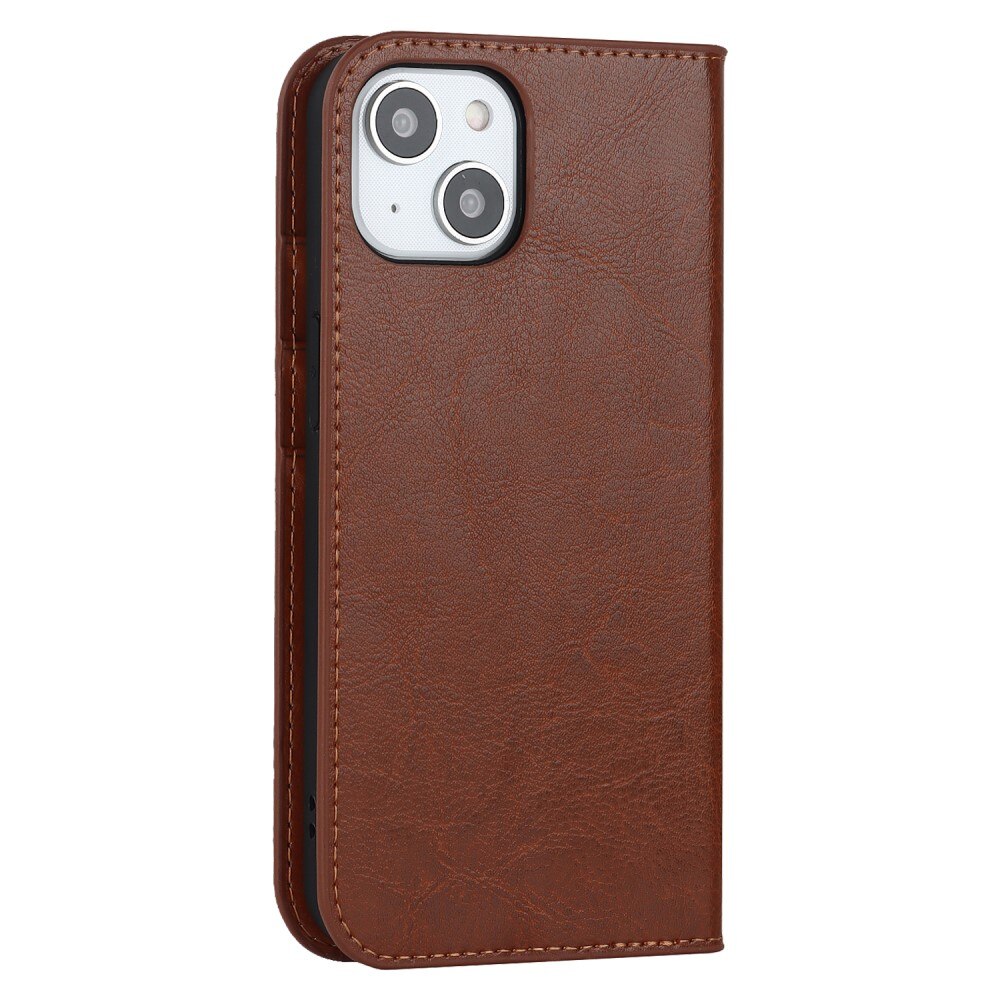 Coque portefeuille en cuir Veritable iPhone 15, marron