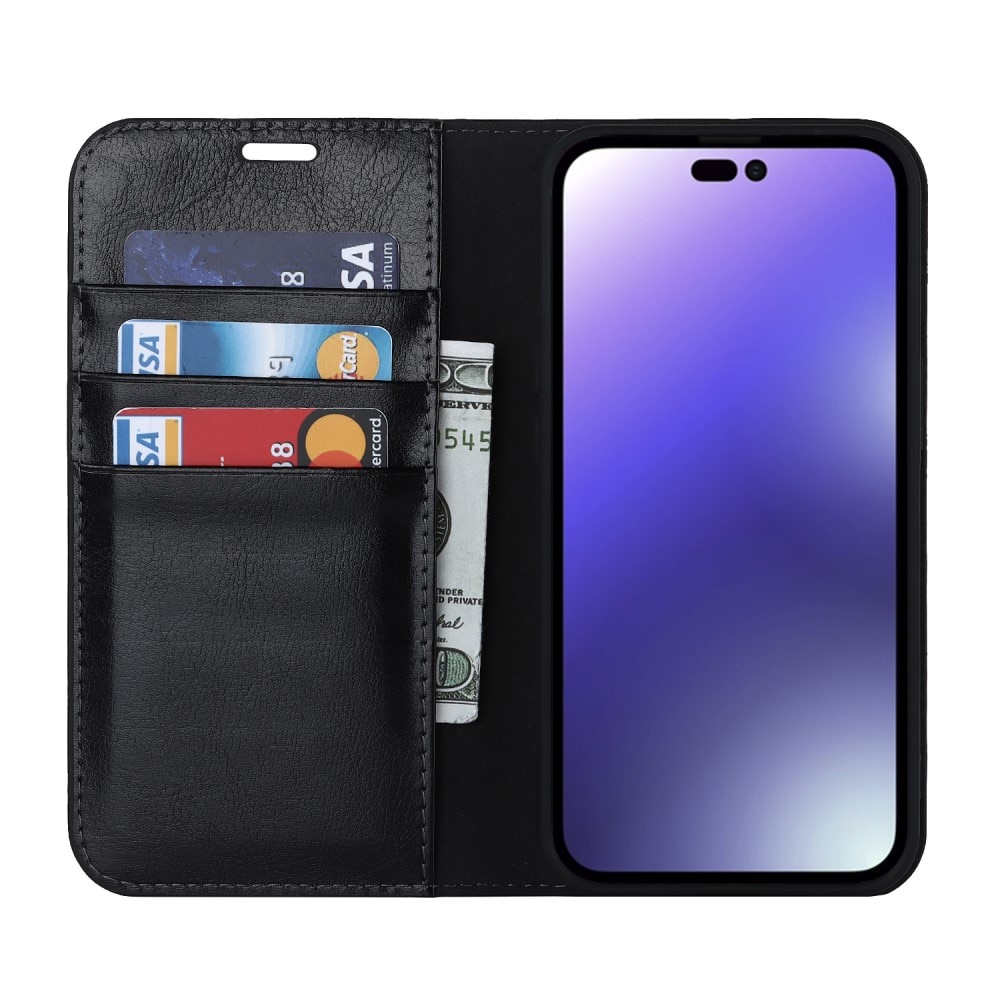 Coque portefeuille en cuir Veritable iPhone 15 Pro Max, Noir