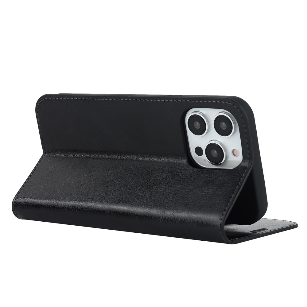 Coque portefeuille en cuir Veritable iPhone 15 Pro Max, Noir