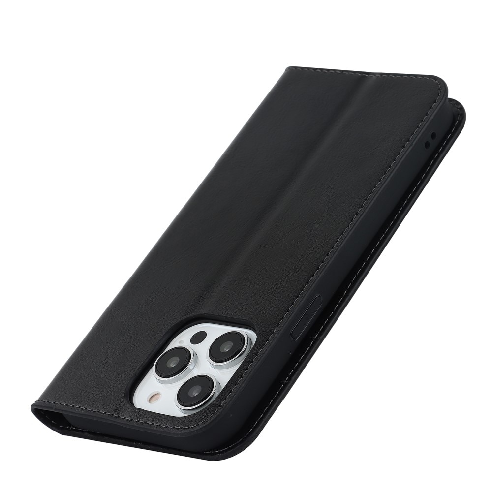 Coque portefeuille en cuir Veritable iPhone 15 Pro Max, Noir
