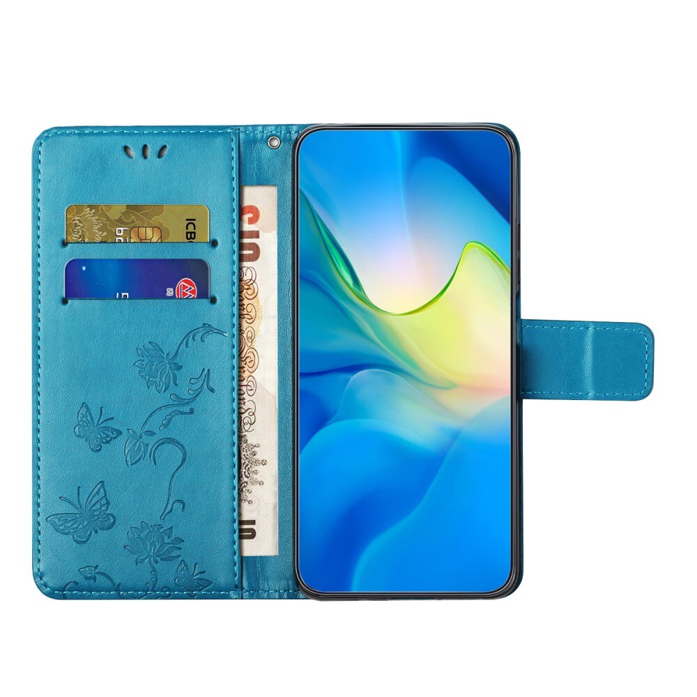 Étui en cuir à papillons pour Motorola Moto G14, bleu