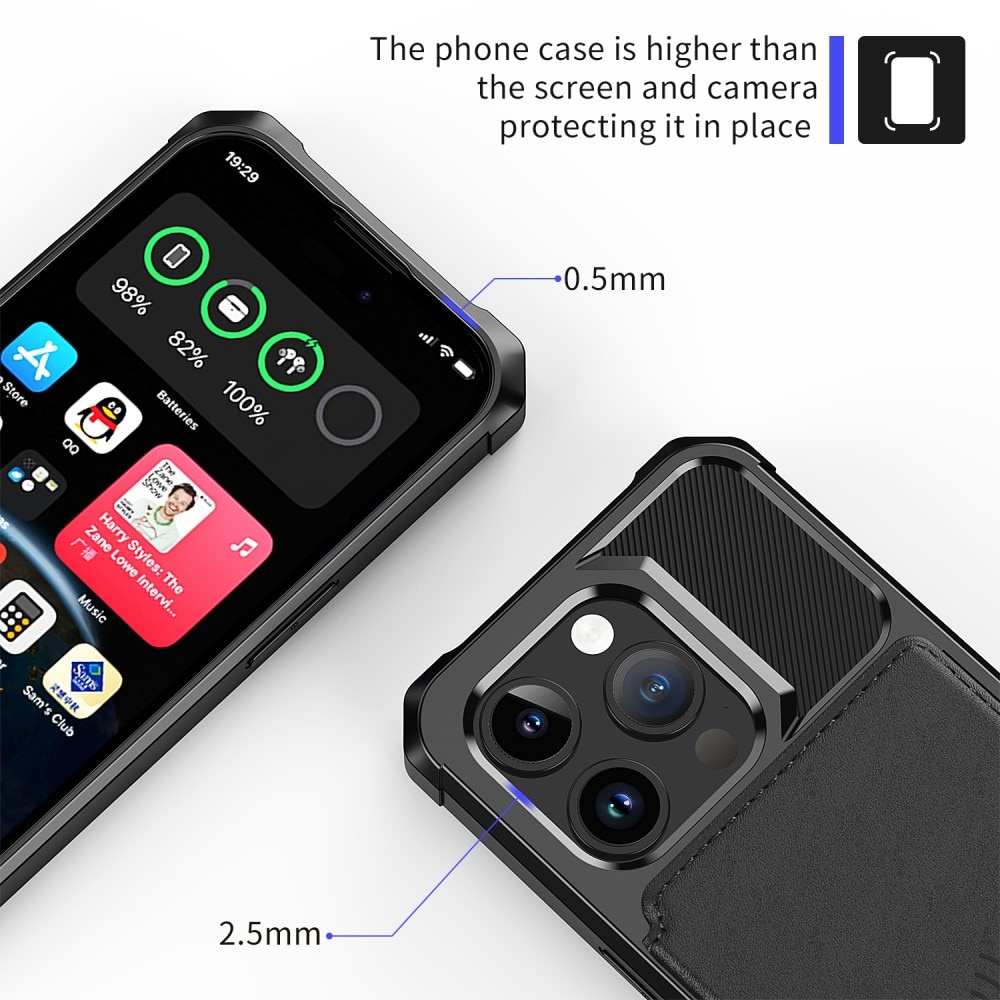 Coque porte-cartes Tough Multi-slot iPhone 15 Pro Max, Noir