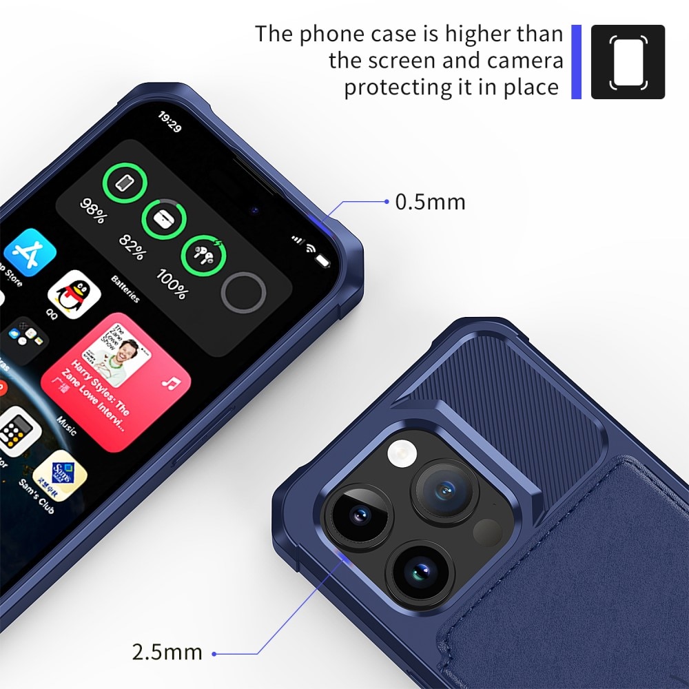 Coque porte-cartes Tough Multi-slot iPhone 15 Pro Max, Bleu