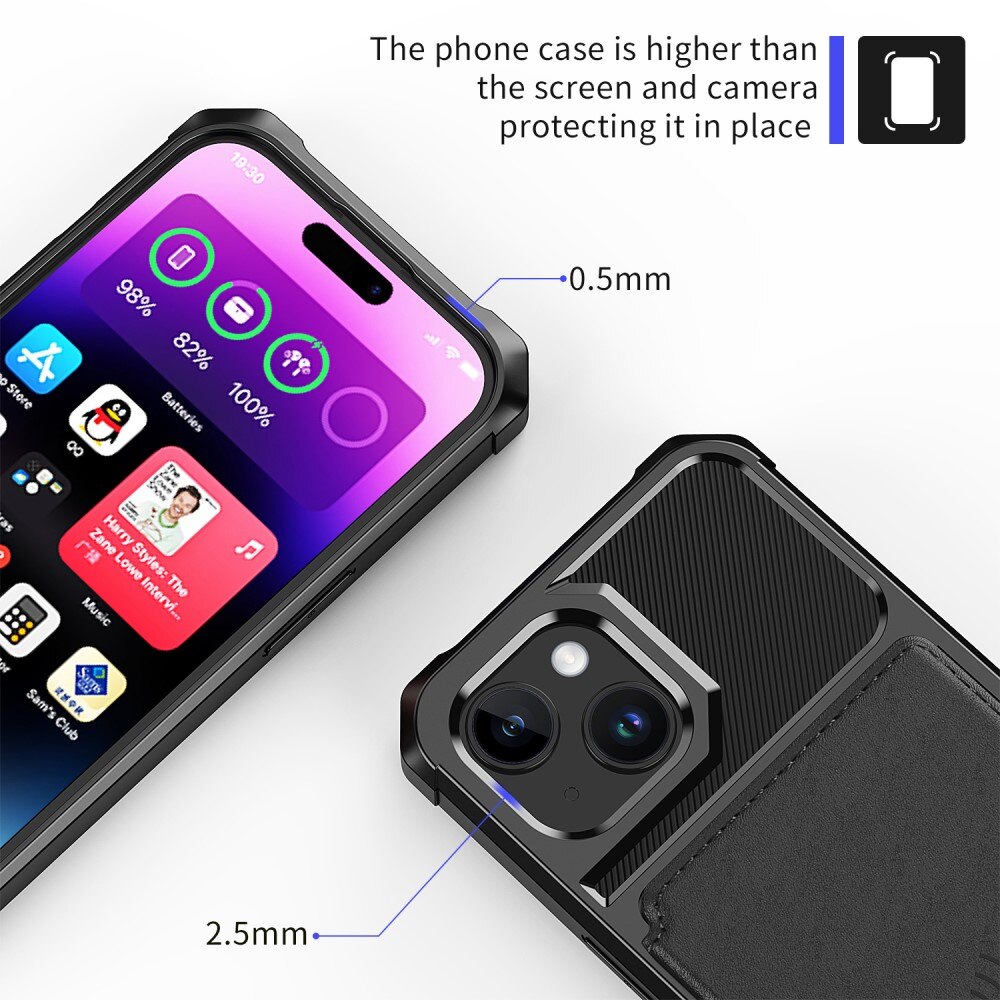 Coque porte-cartes Tough Multi-slot iPhone 15, Noir