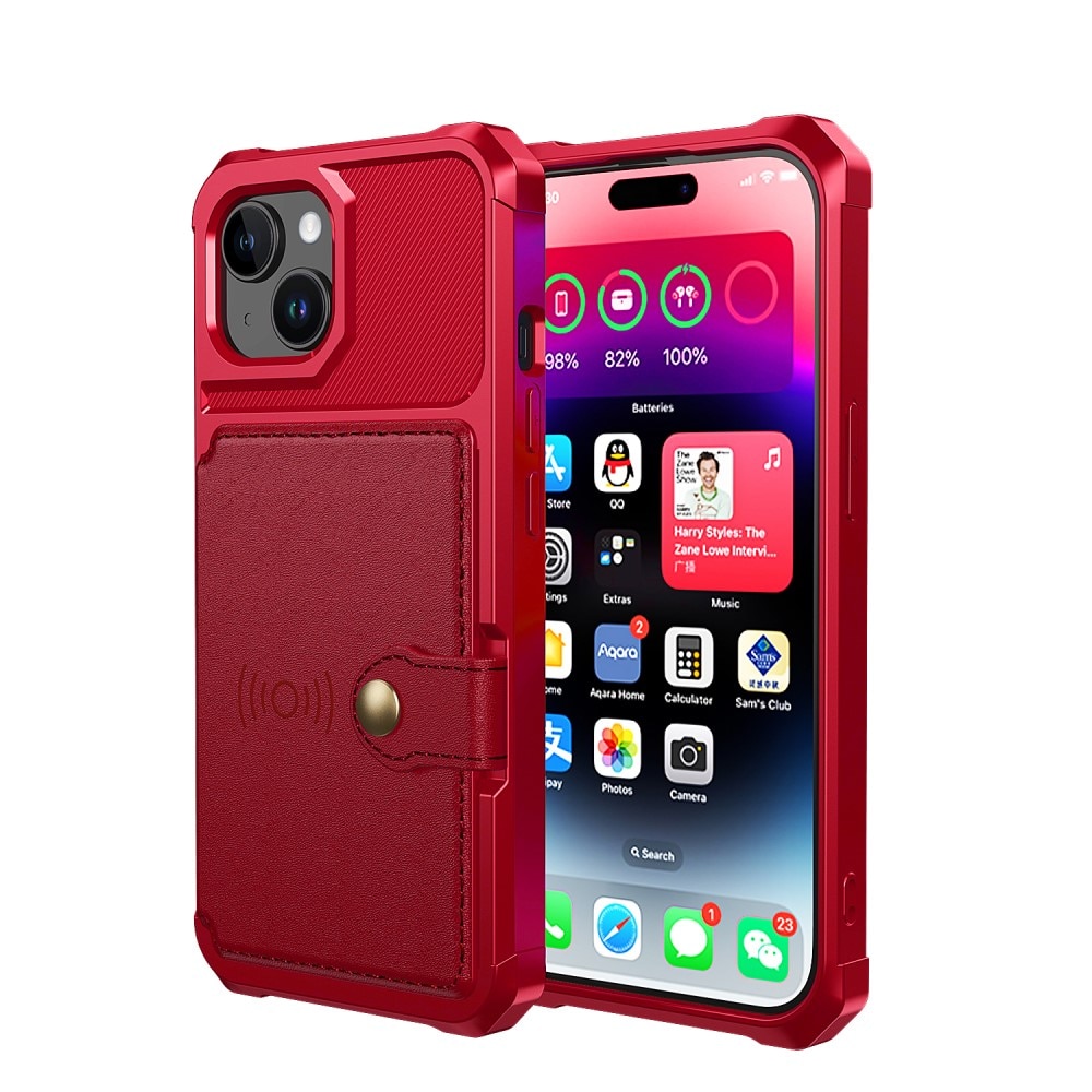 Coque porte-cartes Tough Multi-slot iPhone 15, rouge