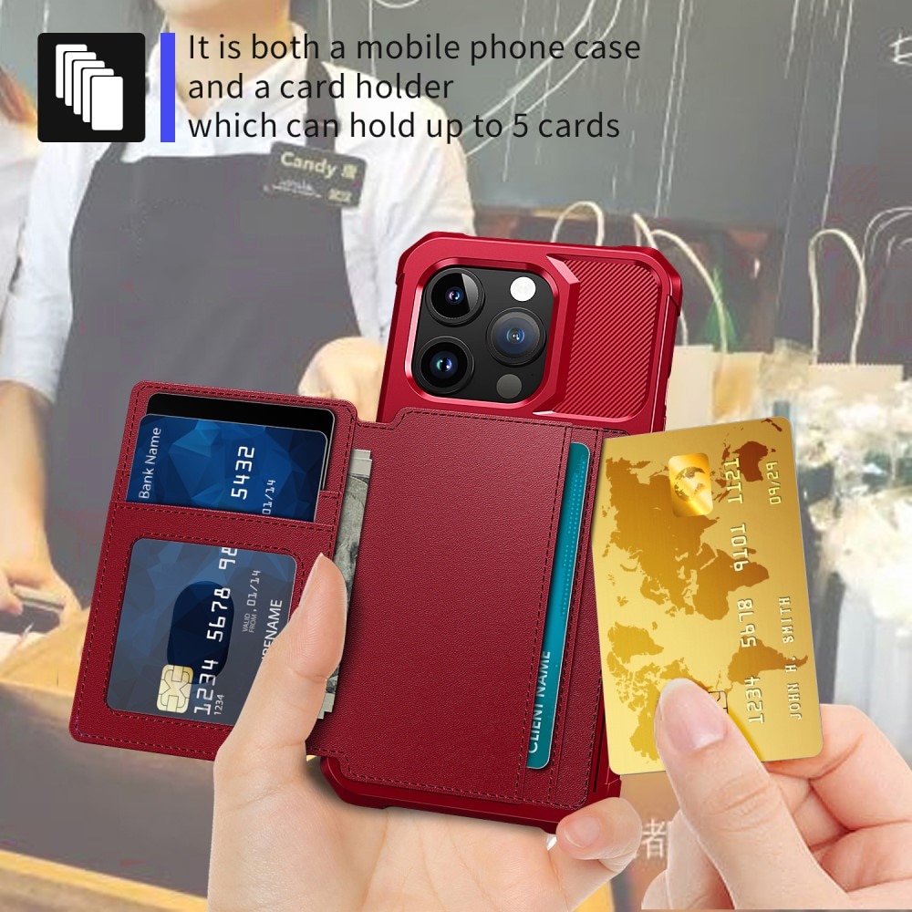 Coque porte-cartes Tough Multi-slot iPhone 15 Pro, Rouge