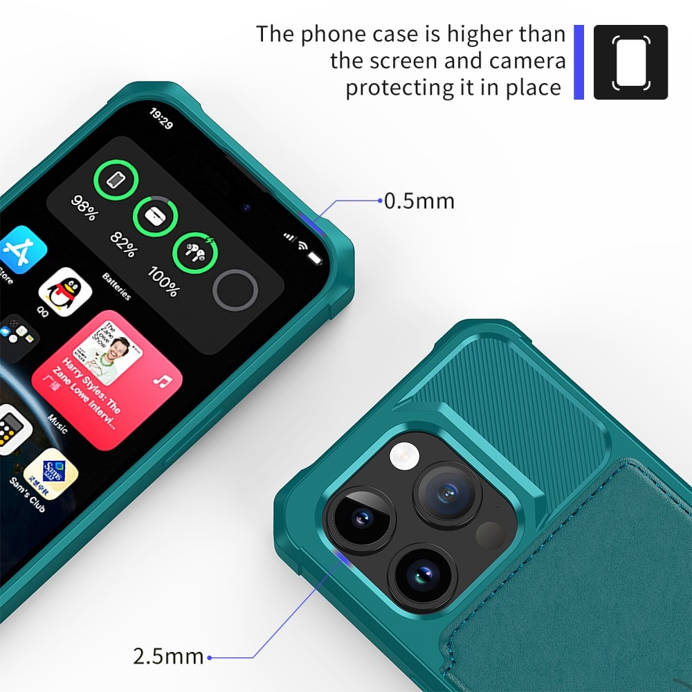 Coque porte-cartes Tough Multi-slot iPhone 15 Pro, Vert