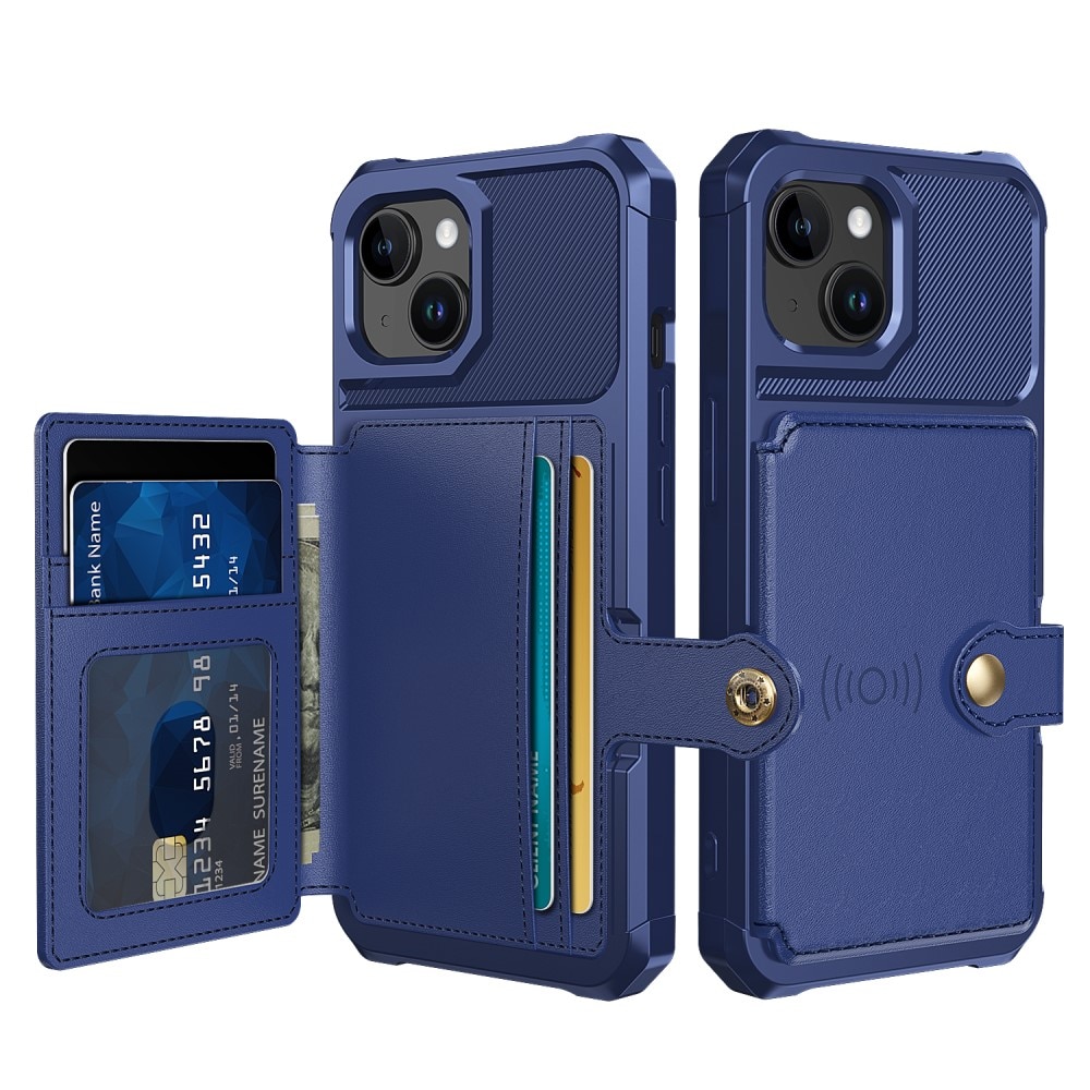 Coque porte-cartes Tough Multi-slot iPhone 15 Plus, bleu