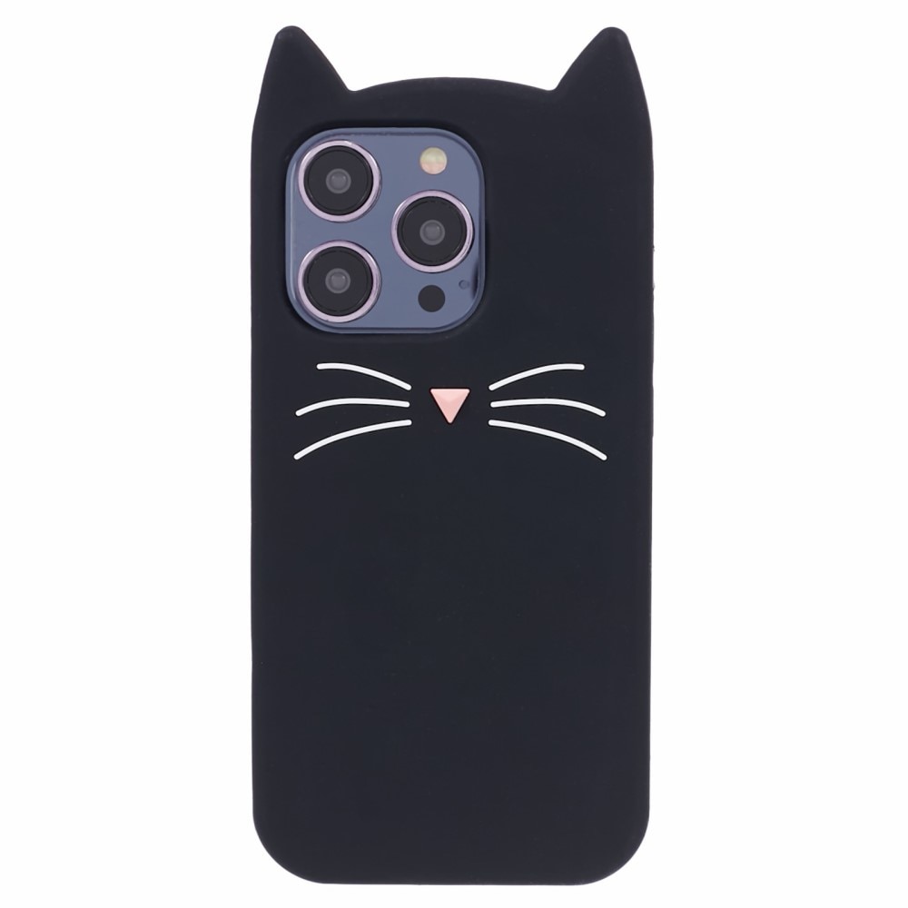 Coque en silicone Chat iPhone 14 Pro, noir