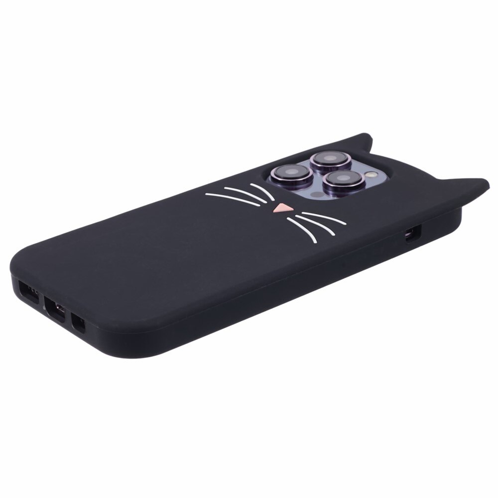 Coque en silicone Chat iPhone 14 Pro, noir