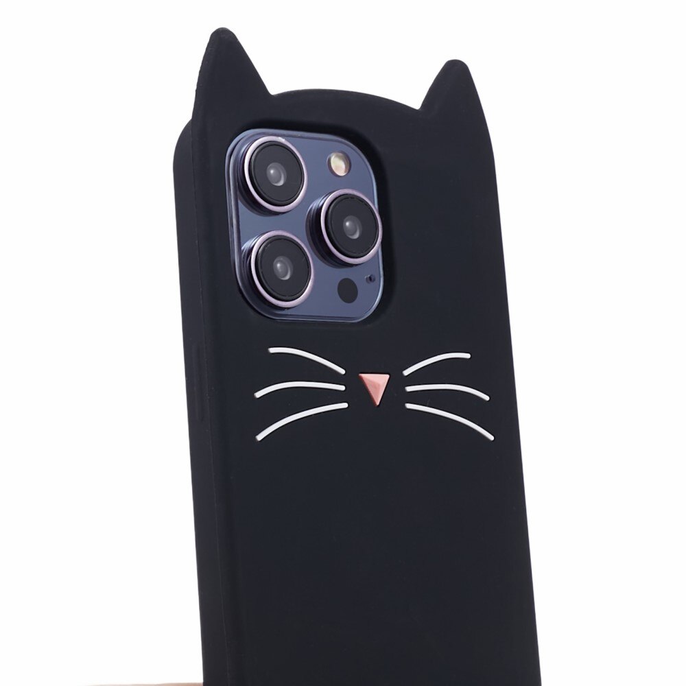 Coque en silicone Chat iPhone 14 Pro, noir