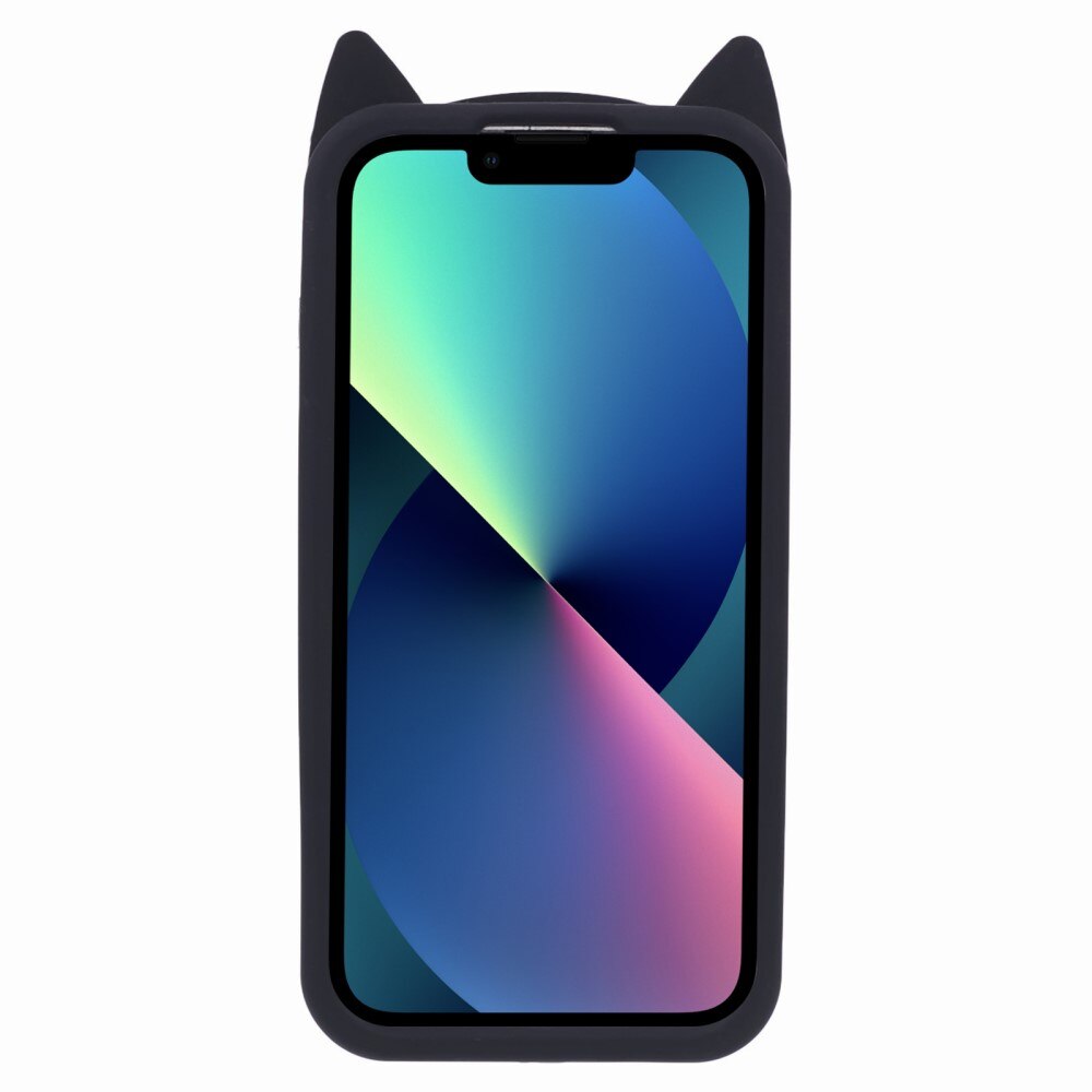 Coque en silicone Chat iPhone 13, noir