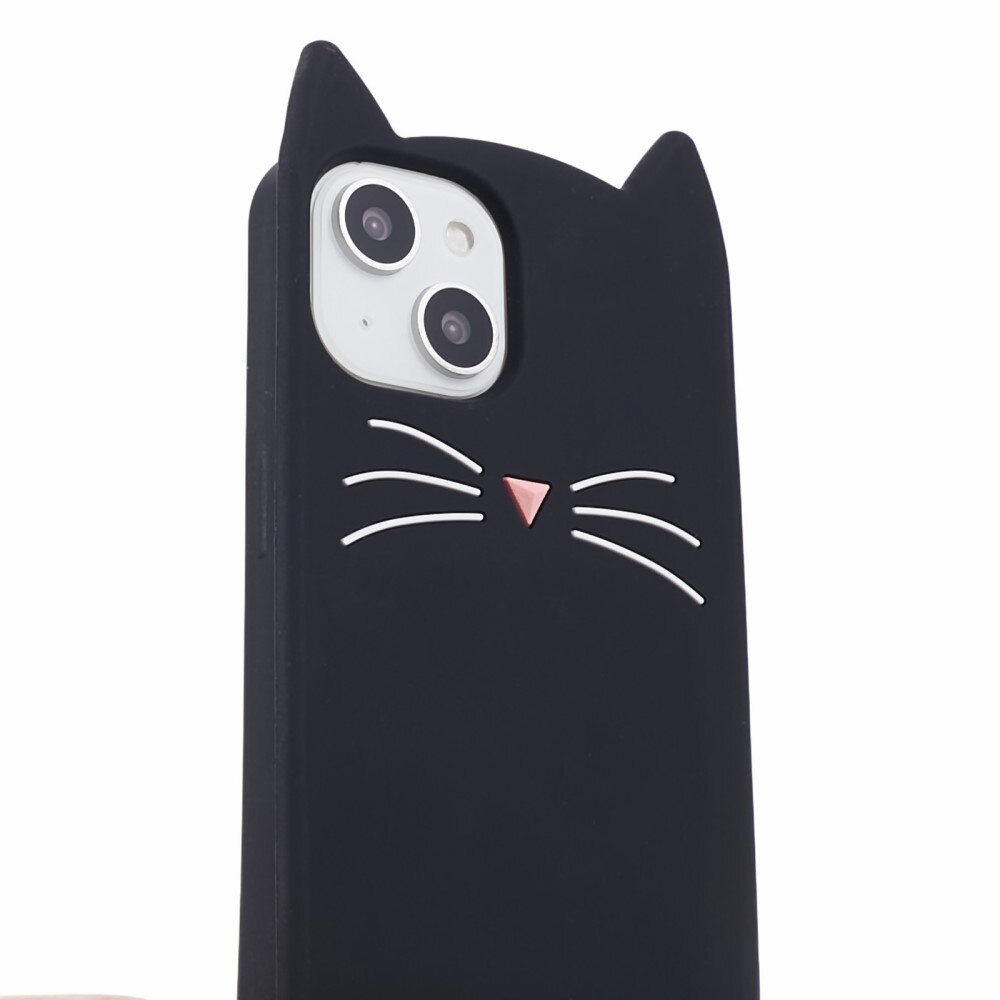 Coque en silicone Chat iPhone 13, noir