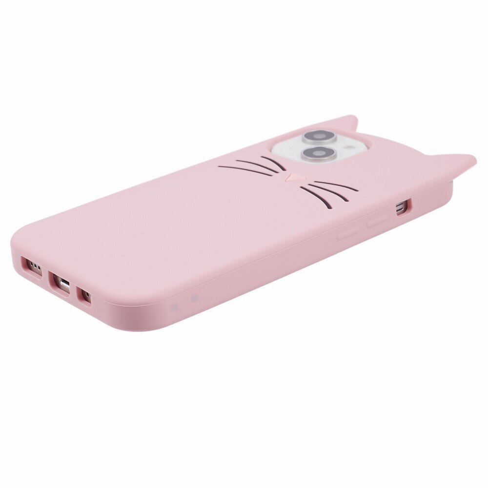 Coque en silicone Chat iPhone 13, rose