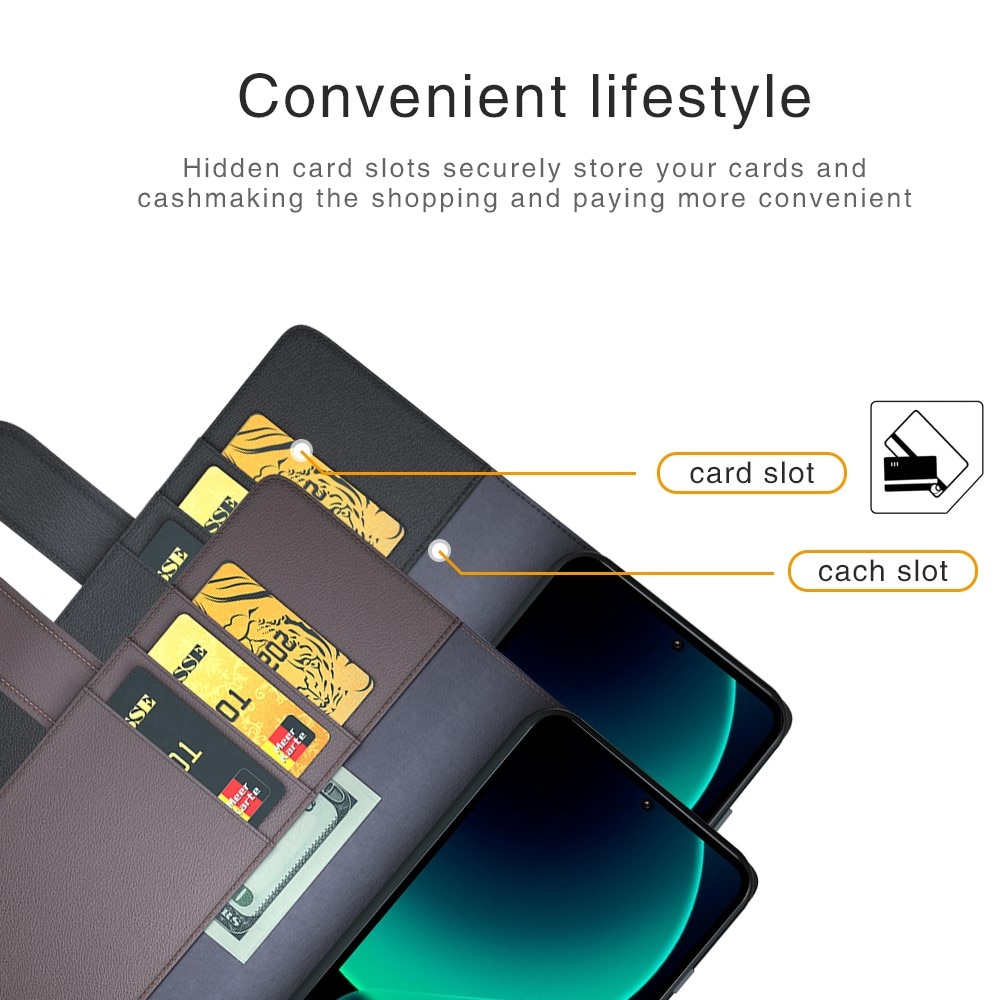 Étui en cuir veritable Xiaomi 13T, Noir