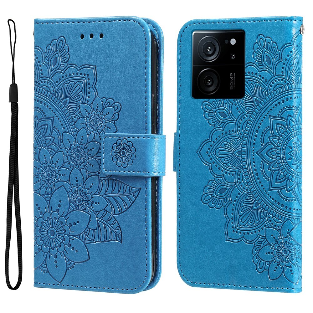 Étui en cuir Mandala Xiaomi 13T Pro, bleu