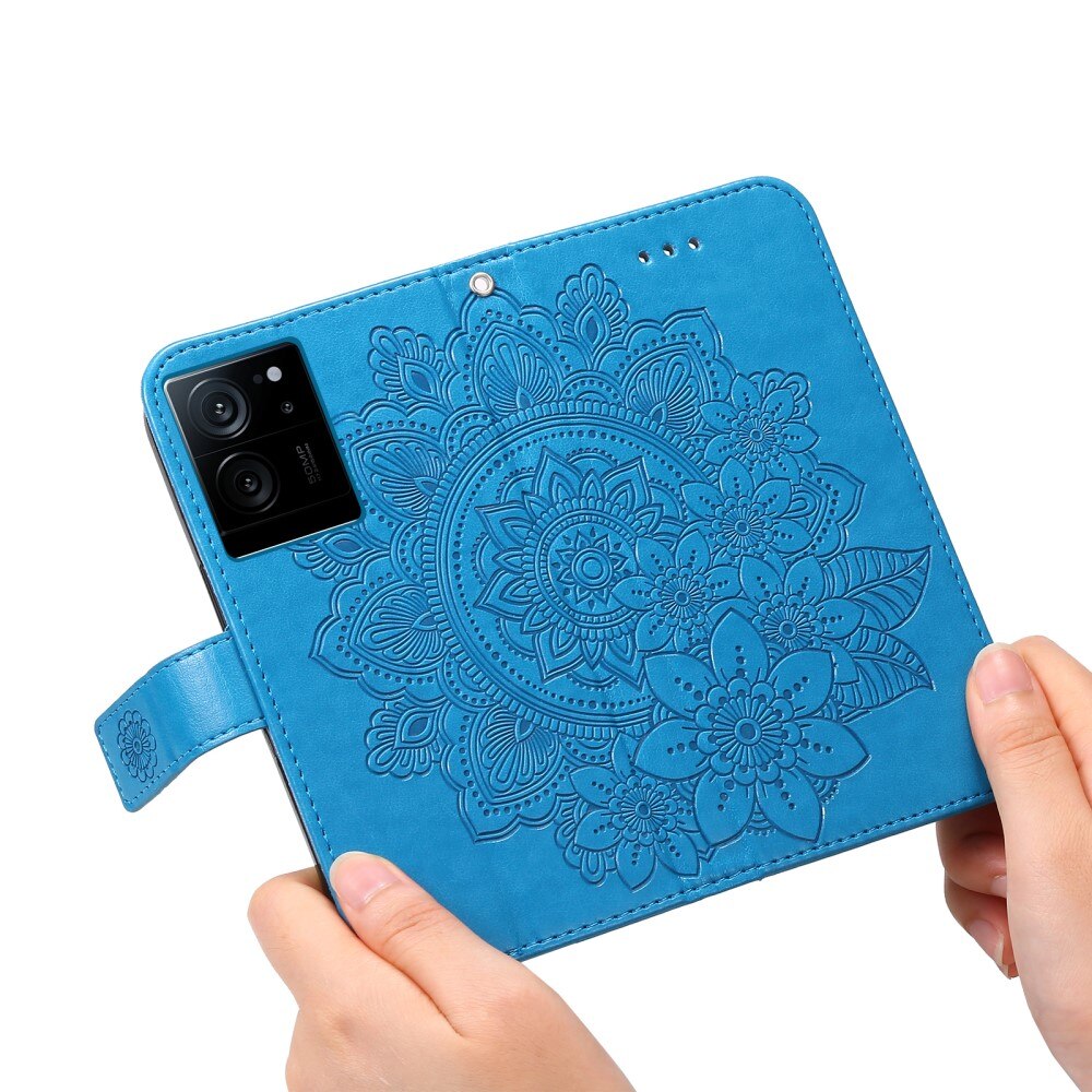 Étui en cuir Mandala Xiaomi 13T Pro, bleu