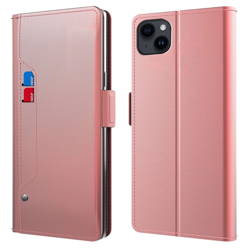 Étui portefeuille Miroir iPhone 15 Plus rose doré