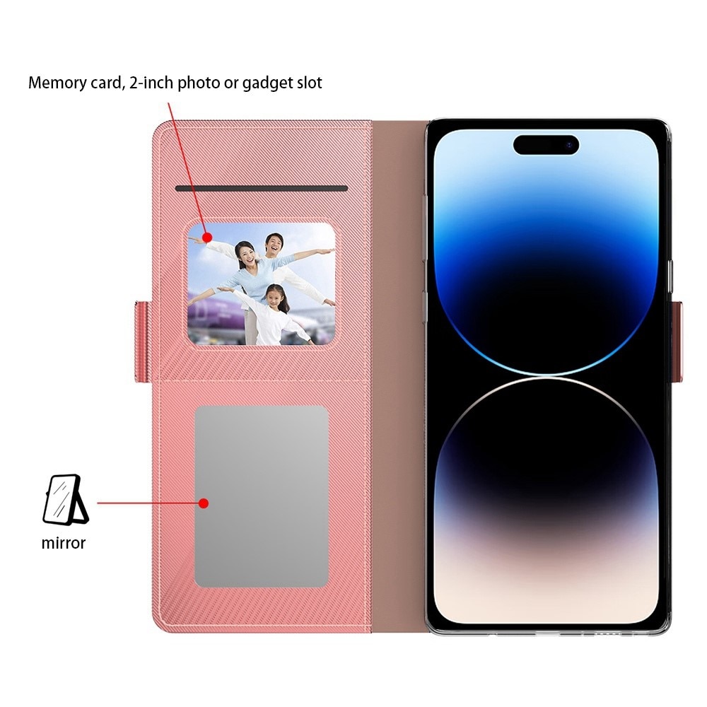 Étui portefeuille Miroir iPhone 15 Plus rose doré