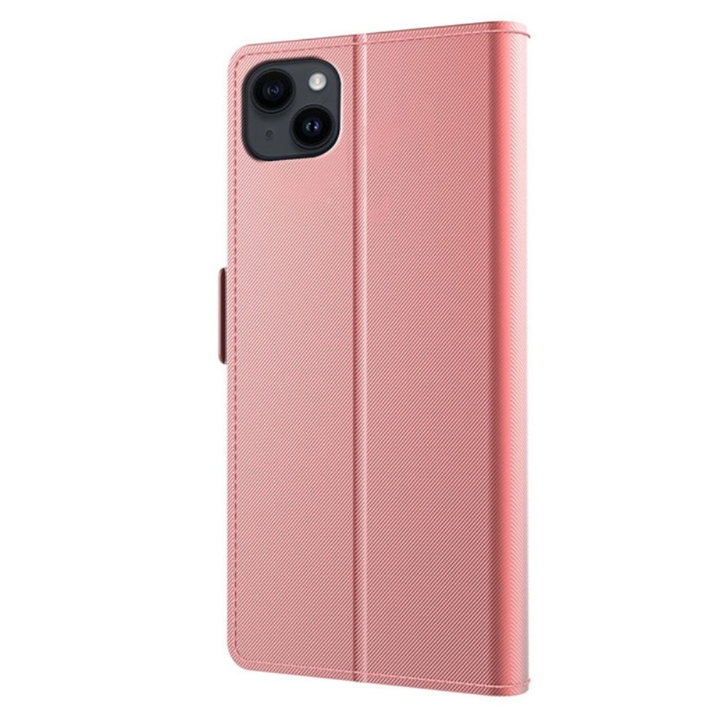 Étui portefeuille Miroir iPhone 15 Plus rose doré