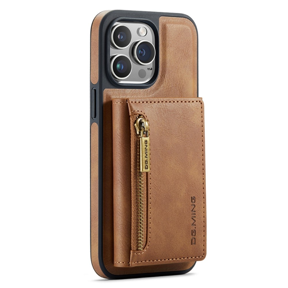 Coque Magnetic Card Slot Zipper iPhone 15 Pro Max, Cognac